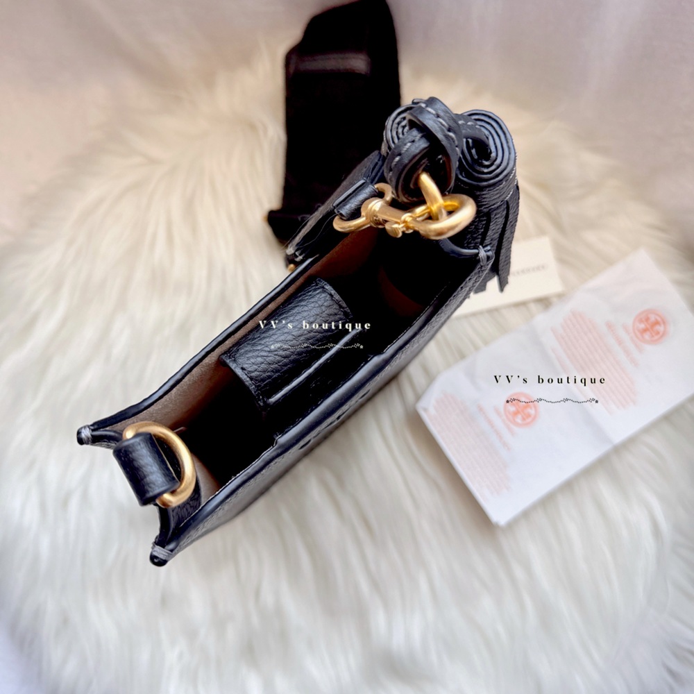 NWT Tory Burch Thea Cellphone Smartphone Pebble Leather Crossbody Black … - Picture 7 of 8